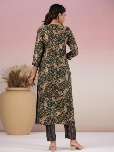Gosriki Women'S Rayon Blend Straight Printed Kurta With Pant (Kivala Green-Gs_M_Green_Medium),Green,,B0CXPMJGY3