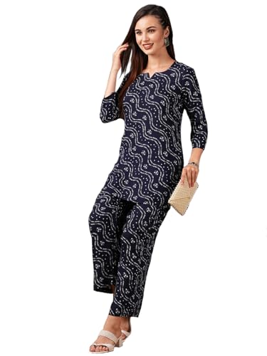 Anni Designer Women'S Rayon Blend Bandhej Printed Ethnic Co-Ord Set (Nesta Blue-Nl_S_Blue_Small),Blue,S
