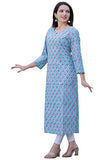 Anni Designer Women'S Cotton Blend Traditional Straight Printed Kurta (Shabar Blue_M_Blue_Medium),Blue,M