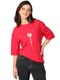 Kotty Women'S Cotton Blend Printed Oversized T-Shirts,Magenta Pink_316Apparel,S
