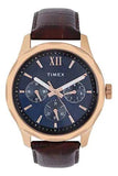Timex Empera Analog Watch For Man With Blue Round Dial & Brown Leather Strap Band Water Resistant Men'S Wrist Watches - Tw0Tg760
