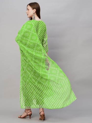 Anni Designer Women'S Cotton Blend Straight Printed Kurta With Pant & Dupatta (Doremi Parrot_Xxl_Light Green_Xx-Large),Light Green,2XL,Cotton Blend,Regular,