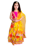 Pspeaches Lehenga Choli Set For Girls Yellow Pink Embroidered Blouse Dupatta Ready To Use Yellow 10 Years-12 Years