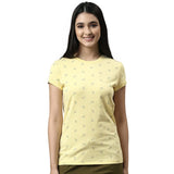 Enamor Essentials Short Sleeve Round Neck Slim Fit Stretch Cotton Lounge Tshirt For Womens-E247 (E247_Lemon Cream Deer Aop_S)
