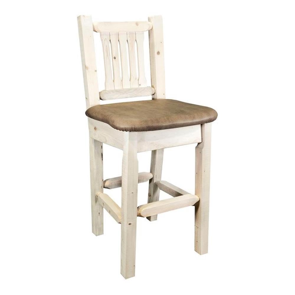 Montana Woodworks Homestead Collection Barstool With Back, Ready To Finish With Upholstered Seat, Buckskin Pattern