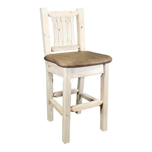 Montana Woodworks Homestead Collection Barstool With Back, Ready To Finish With Upholstered Seat, Buckskin Pattern