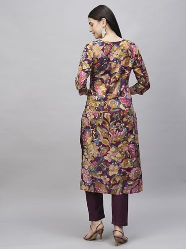 Anni Designer Women'S Cotton Blend Straight Printed Kurta With Pant (Jabala Purple-Nw_L_Purple_Large),Purple,L,Cotton Blend,Jabala Purple-NW_1410,