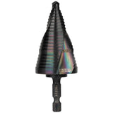 Klein Tools QRST15 Step Drill Bit, Quick Release Spiral DoubleFluted, 7/8 to 13/8Inch, Hex Shank, Cut Steel, Wood, Plastic, A