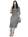Gosriki Women'S Cotton Blend Straight Printed Kurta With Pant (Babita Black-Gs_L_Black_Large),Black,,B0CSG662C3
