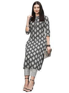 Gosriki Women'S Cotton Blend Straight Printed Kurta With Pant (Babita Black-Nw-Gs_M_Black_Medium),Black,,B0CSG396FJ