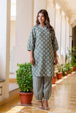 Lookmark Women'S Latest Printed Cotton Blend Straight Kurta And Afghani Pant Set Perfect For Casual And Office Wear (Az-Lm-P1-Ks2070 Green-Xl)