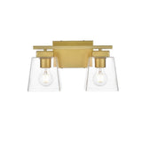 Living District Merrick 2-Light Iron & Glass Bath Sconce In Brass/Clear