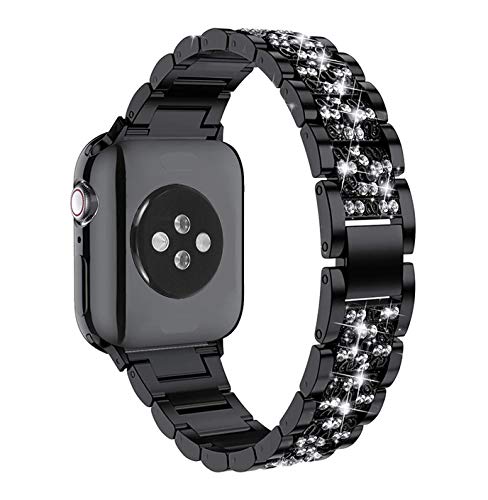 Mosonio Compatible with Apple Watch Band 40mm with Case Women, Jewelry Replacement Metal Wristband Strap with 2 Pack Bling PC Pr