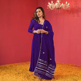 Anni Designer Women'S Rayon Blend Anarkali Solid Kurta With Pant & Dupatta (Jaynti Begani-Vks01_M_Begani_Medium),Begani,M,,,