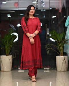 Anni Designer Women'S Rayon Viscose Straight Printed Kurta With Pant (Ramkund Red-Vks01_Xl_Red_X-Large),Red,XL,,,