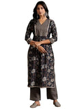 Libas Womens Printed Silk Blend Straight Kurta With Trousers