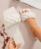 Shoetopia Women'S White Braided Flat Slip-On Sandals Comfortable Open-Toe Casual Slides For Summer Beach Eu39,White,3,B0BSC8QKJ7