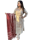 Anni Designer Women'S Cotton Blend Straight Embroidered Kurta With Pant & Dupatta (Dd Beige-Nw_L_Beige_Large),Beige,L