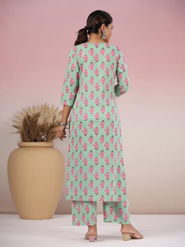Anni Designer Women'S Rayon Blend Straight Printed Kurta With Palazzo (Mortal Green_S_Green_Small),Green,S,Rayon Blend,Regular,