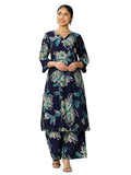 Libas Womens Printed Silk Blend Straight Kurta With Palazzos