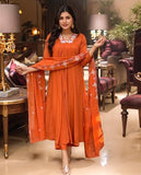Gosriki Women'S Rayon Viscose Anarkali Thread Work Kurta With Pant & Dupatta (Ashvthama Orange-Vks02-Gs_S_Orange_Small),Orange,,B0F8QB4V8W