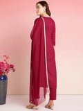 Gosriki Women'S Rayon Blend Embroidered Straight Kurta With Pant & Dupatta (Ramdhani Maroon-Gs_Xl_Maroon_X-Large),Maroon,,B0DRNMKWWV