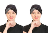 Pure Cotton Turban Design 3 Layer Muslim Women Under Hijab Cap (Silver Black)