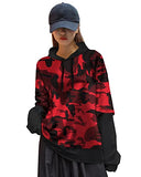 Eyebogler Women'S Trendy Hooded Neck Full Sleeves Loose Fit Printed T-Shirt,Red BlackApparel,L