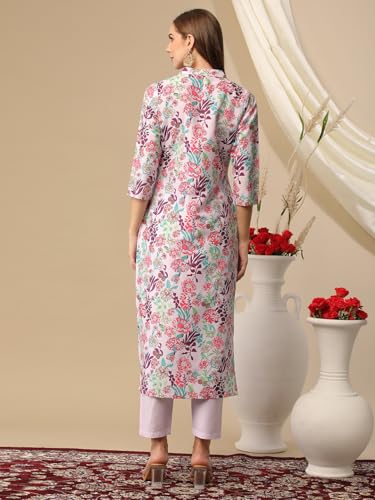 Gosriki Women'S Cotton Blend Straight Printed Kurta With Pant (Aria Multi-Gs_Xl_Multi_X-Large) Multicolour,Multicolour,,B0D2NDVDS9