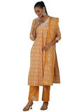 Libas Womens Printed Cotton Straight Kurta With Trousers And Dupatta
