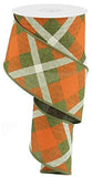 Plaid Canvas Wired Edge Ribbon, 10 Yards (Fern, Orange, Cream, 2.5)