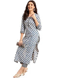 Gosriki Women'S Cotton Blend Straight Printed Kurta With Pant Set (Bitiya Blue-Nwg-Gs_Xxl_Blue_Xx-Large),Blue,2,B0CBPS49X6