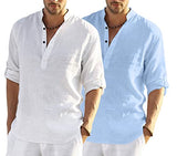 Bellstone Men'S Cotton Blend Solid Regular Dress Shirt (Kurta800Combo_White_Skyblue_L Sky Blue