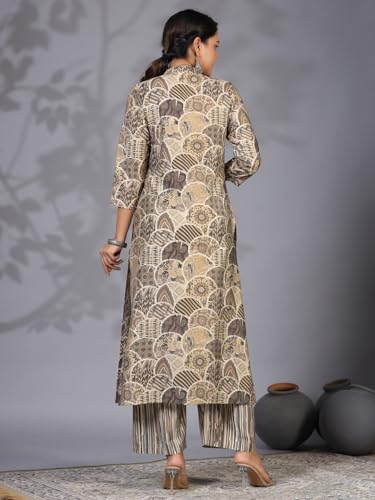 Anni Designer Women'S Rayon Blend Straight Printed Kurta With Pant (Later Grey_S_Grey_Small),Grey,S,Rayon Blend,Regular,Kurta