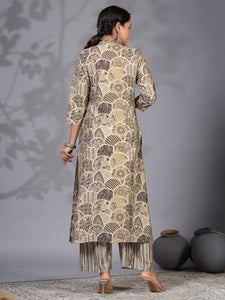 Gosriki Women'S Rayon Blend Straight Printed Kurta With Pant (Later Grey-Gs_L_Grey_Large),Grey,,B0CYH86R23