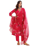 Gosriki Women'S Rayon Viscose Printed Anarkali Kurta With Pant & Dupatta (Dilruba Rani-Gs_L_Pink_Large),Pink,,B0F13V4V54