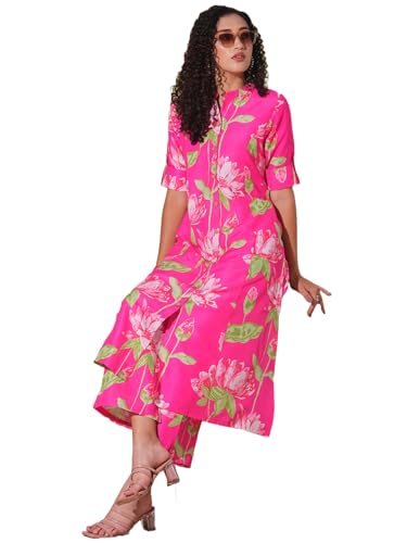 Anni Designer Women'S Rayon Viscose Straight Printed Kurta With Pant (Ladat Pink-Vks03_Xxl_Pink_Xx-Large),Pink,2XL