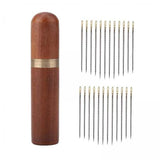 ATORSE 3x24x Self Threading Needles with Wooden Needle Case Brown_Golden Needles