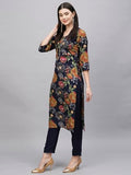 Anni Designer Women'S Cotton Blend Straight Printed Kurta With Pant (Paajas Navy Blue_Xxl_Navy Blue_Xx-Large),Navy Blue,2XL,Cotton Blend,Straight,Kurta