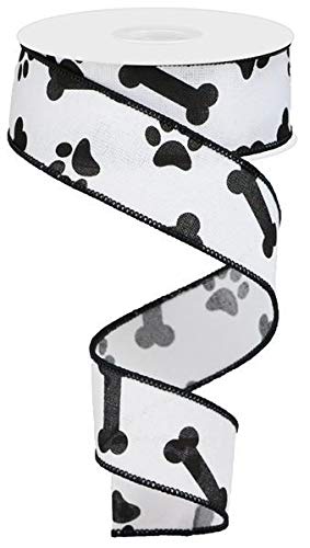 Craig Bachman 1.5 Paw Print Royal Ribbon: White & Black (10 Yards) Craft Floral Arrangement Gift Wrapping Wired Edge Ribbon