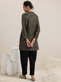Libas Womens Woven Design Wool Straight Kurta With Palazzos Black L
