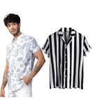LookMark Men's Cotton Blend Casual Beach Wear Shirts | Stylish Printed Shirts for Men | Comfortable Summer Wear | Party Vacation & Daily Casuals (Pack of 2) (Printed Shirt Blue Leaf-Zebra-S),Blue-Black-05
