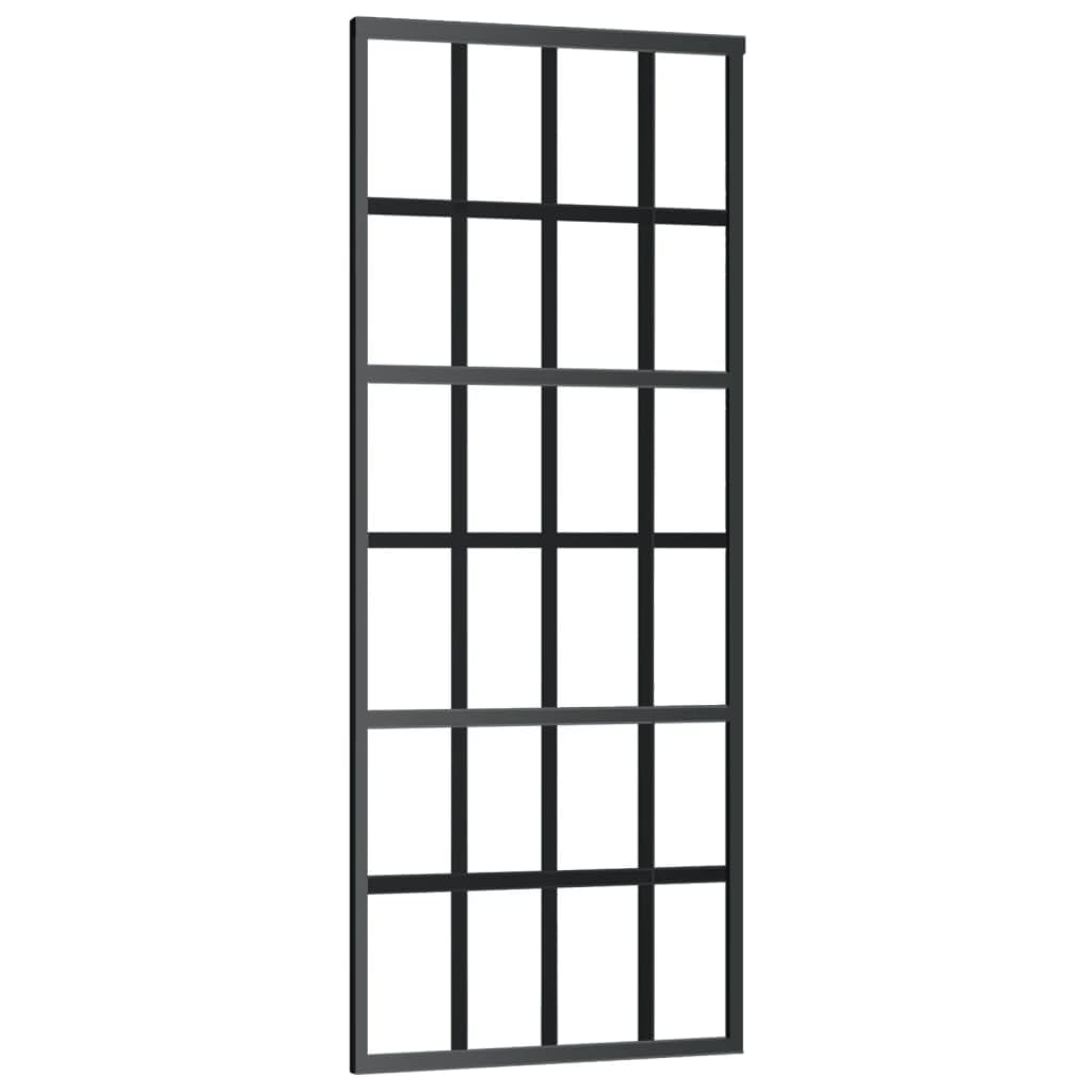 Vidaxl Sliding Door - Glass And Aluminum Construction, Black, 29.9'X80.7', Soft Stop For Quiet Operation, Mounting Accessories Included.