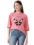 Kotty Women'S Cotton Blend Printed Oversized T-Shirts,Rose PinkApparel,S