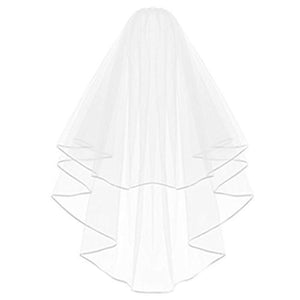 Echodo Bridal Wedding Veil White Double Ribbon Edge Center Cascade Bridal Veil with Comb Wedding Accessories