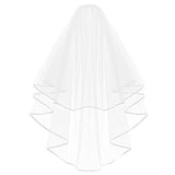 Echodo Bridal Wedding Veil White Double Ribbon Edge Center Cascade Bridal Veil with Comb Wedding Accessories