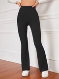 Dhruvi Trendz Women'S Lycre Ribbed Trouser Pants Regular Fit High Rise Formal Trousers (Dt-Tr774_Black_Medium)