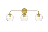 Living District Genesis 3-Light Iron & Glass Bath Sconce In Brass/Clear