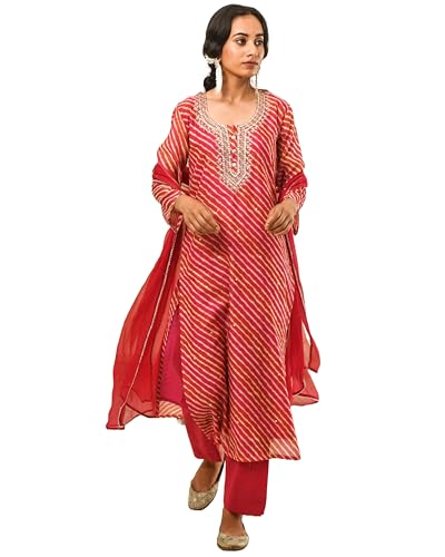 Anni Designer Women'S Rayon Blend Straight Embroidered Kurta With Pant & Dupatta (Nini-Multi_L_Multicolor_Large),Multicolour,L