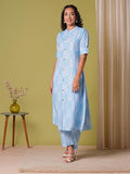 Gosriki Women'S Rayon Viscose A-Line Printed Kurta With Pant (Kopek Sky-Vks03-Gs_S_Sky Blue_Small),Sky Blue,,B0F38GNLVX